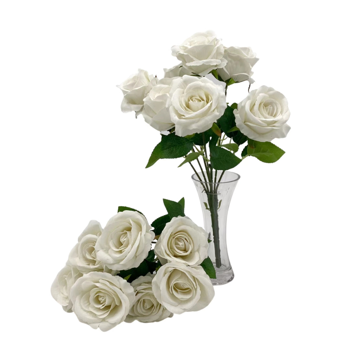 bulk 8 Artificial Rose Bouquet 7 Heads White 46cm