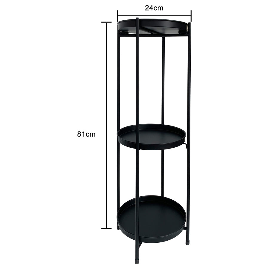Round Black 3 Shelf Display / Plant Stand 24x81cm