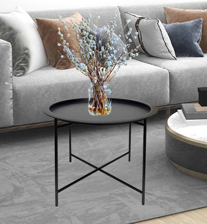 Round Lipped Cross Frame Side Table 47cm - Image 2