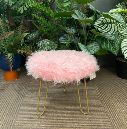 Faux Fur Shaggy Pink 3 Legged Child Stool / Footstool 30cm - Image 3