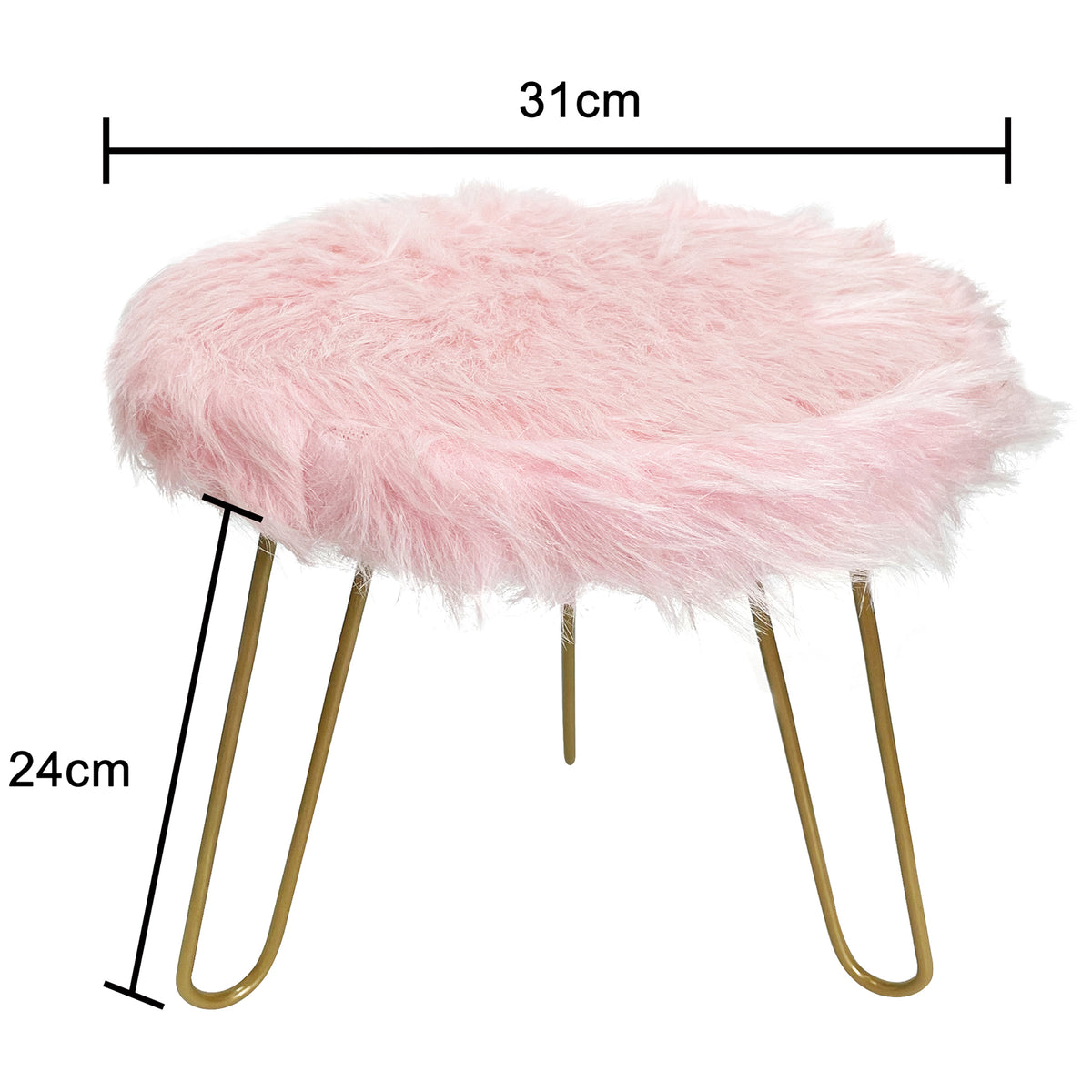 Faux Fur Shaggy Pink 3 Legged Child Stool / Footstool 30cm - Image 2