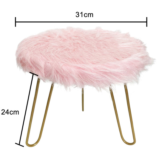 Faux Fur Shaggy Pink 3 Legged Child Stool / Footstool 30cm - Image 2