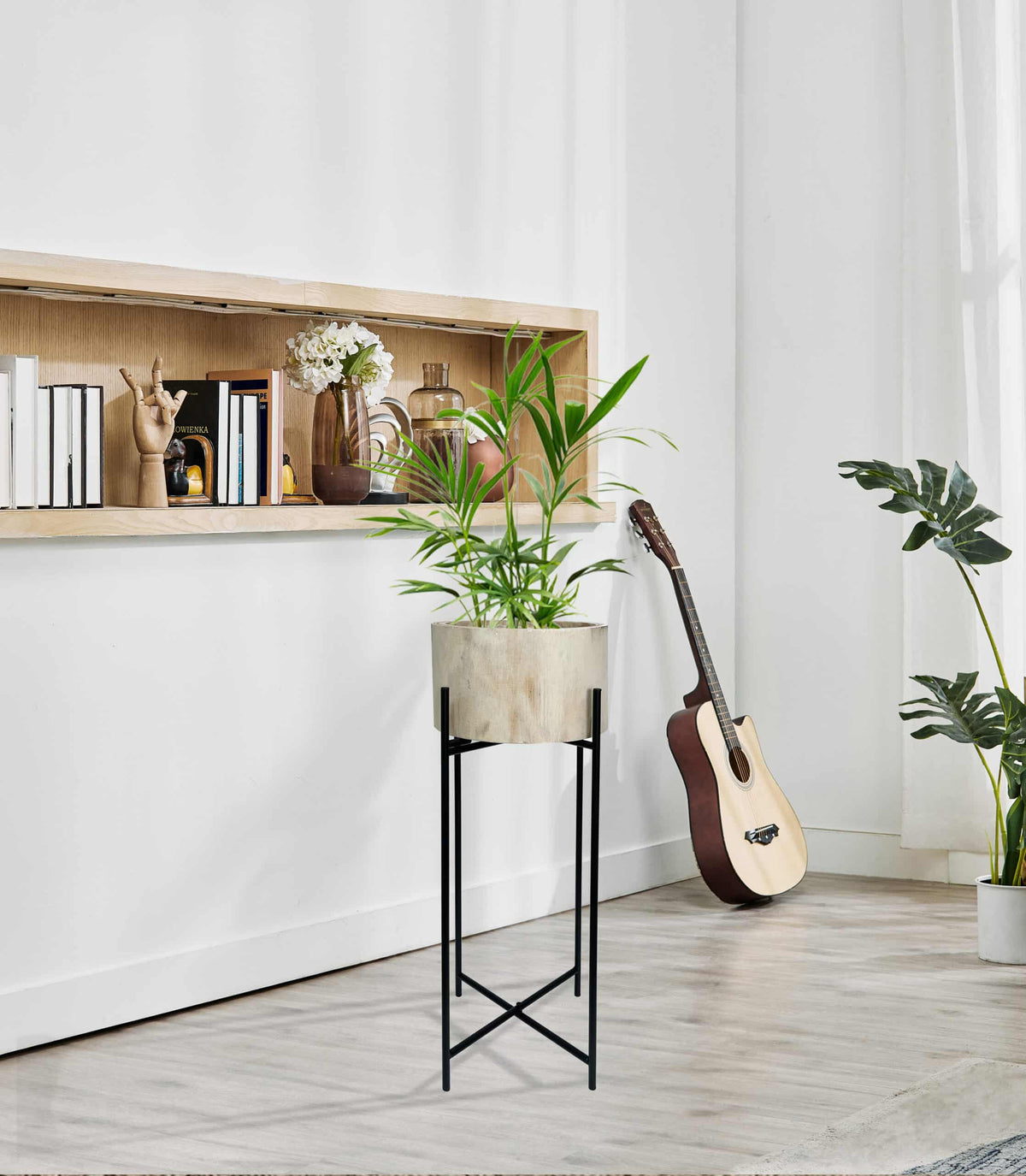 Natural Wood Potplanter on Cross Legged Stand 66cm - Image 3