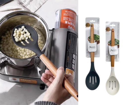 Bulk 24 Accent Silicone Slotted Spoon 32x7cm 2 Asst