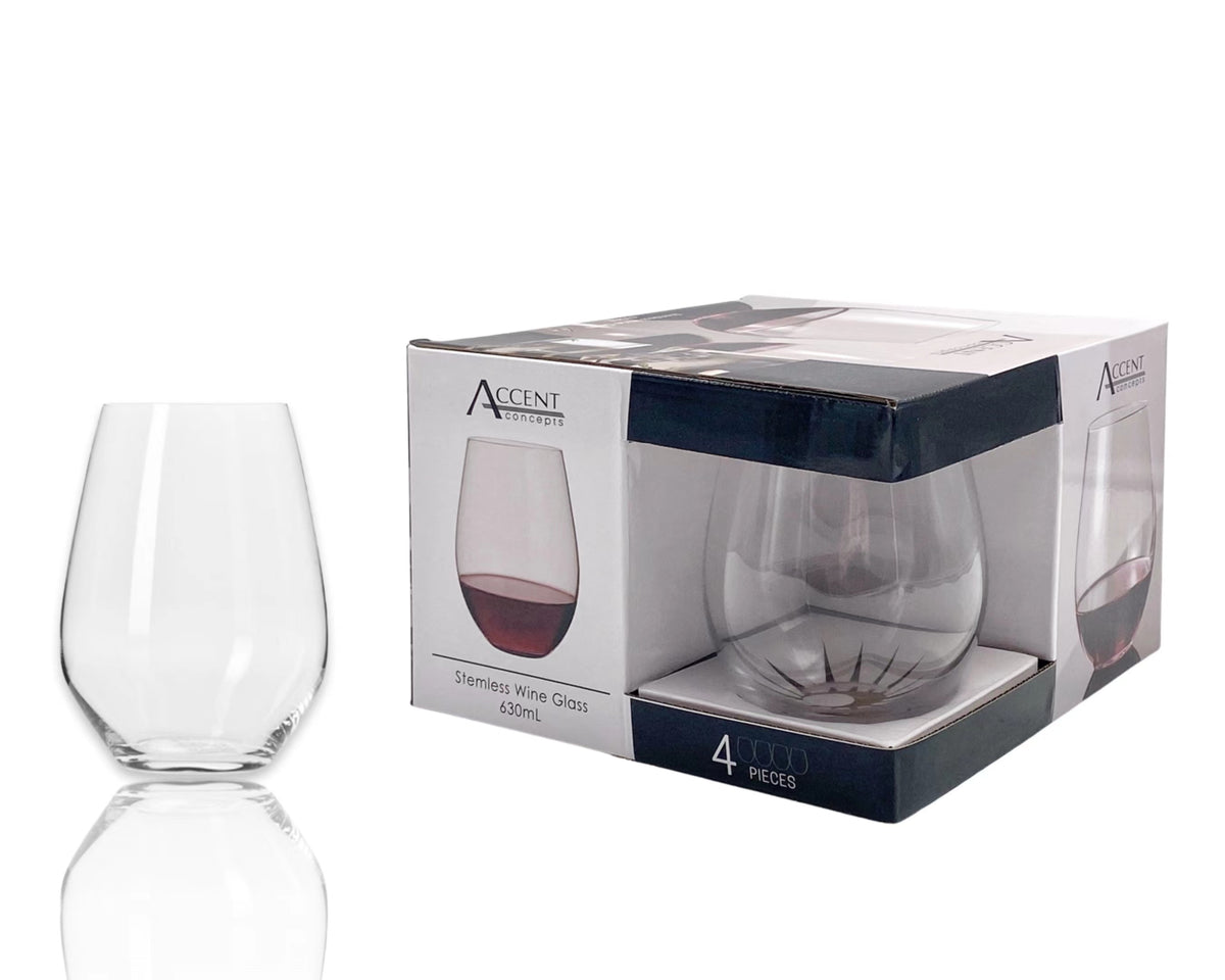 Bulk 12 Clear Stemless Wine Glass Pack Of 4 530ml