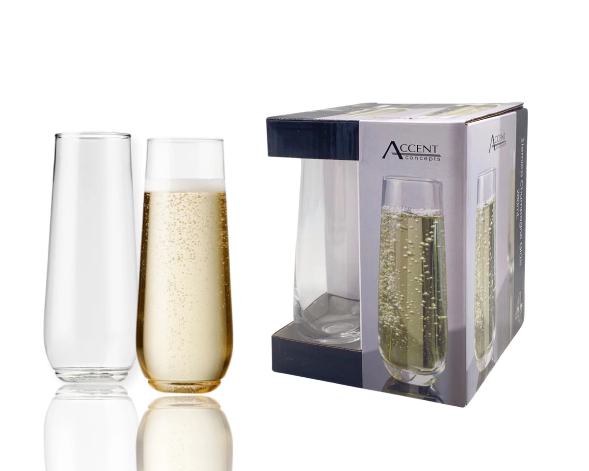 Bulk 12 Clear Stemless Champagne Glass Pack Of 4 280ml