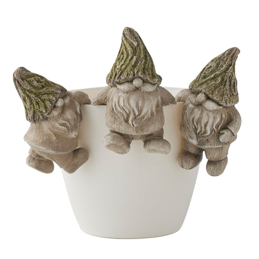 Set/3 Asst Gnomes With Moss Hats Pot Hangers
