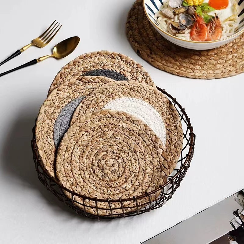 Bulk 24 Natural Woven Round Coaster s/4 12cm 3 Asst