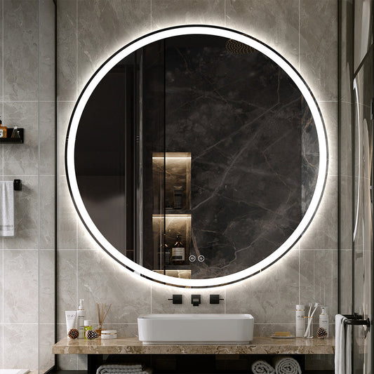 Round LED Mirror 90cm Frosted Defogger Dimmable 25mm Strip