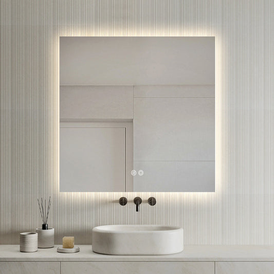 Square LED Bathroom Mirror 60cm x 60cm Frameless Backlit Straight Corner Dimmable