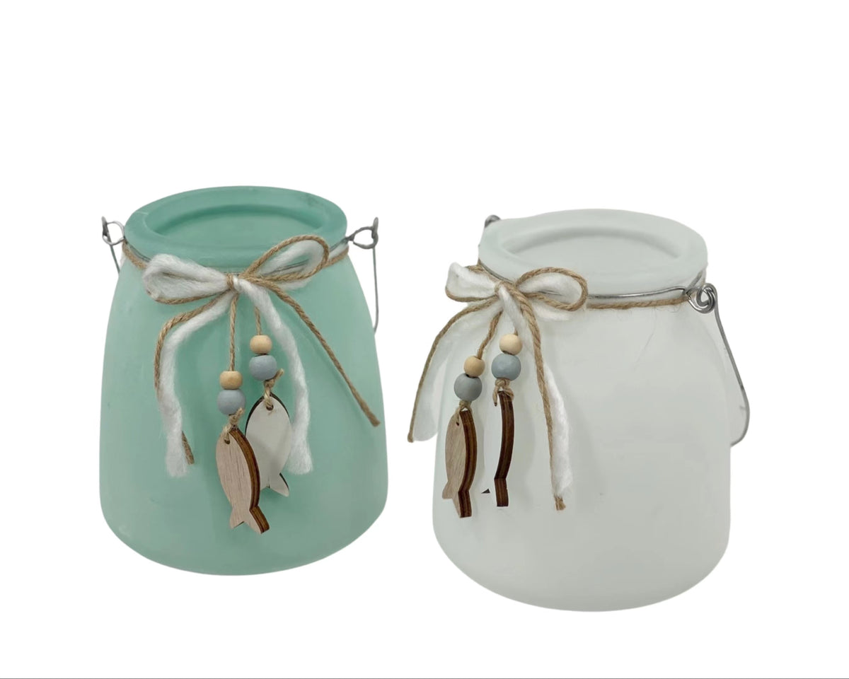 bulk 16 Coastal Glass Candle Holder 13cm