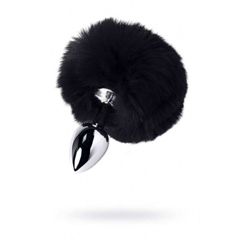 Silver Metal Anal Plug Small w Black Tail