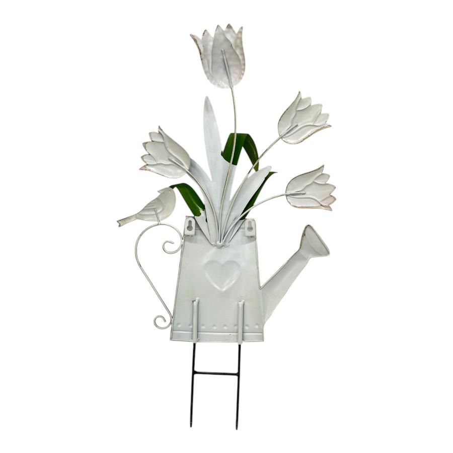 Flowers In Yellow Watering Can Garden Stake 55cm - Image 3