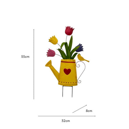 Flowers In Yellow Watering Can Garden Stake 55cm - Image 5