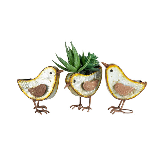 Set/3 Asstd Galvanised Rust Bird Planters/Holders 13x8x12cm