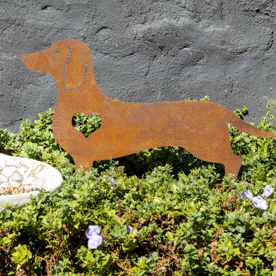 Rust Lasercut Dachshund w Heart Garden Stake 57cm - Image 2