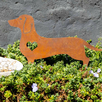 Rust Lasercut Dachshund w Heart Garden Stake 57cm - Image 2