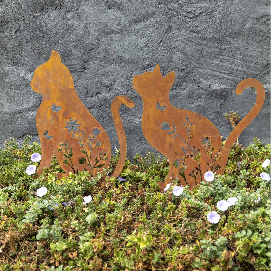 Set 2 Rust Sitting Cat Garden Stakes 37x46cm - Image 3
