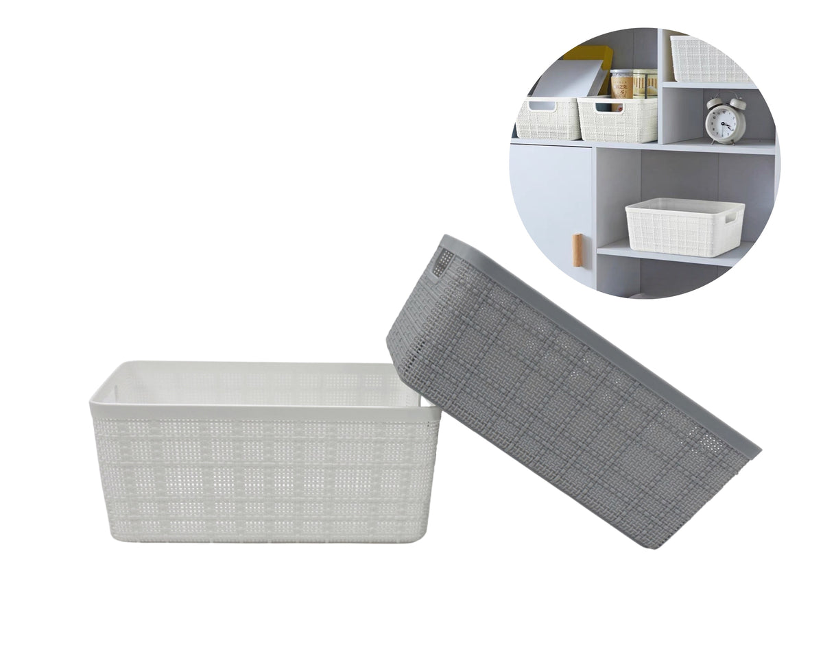 Bulk 24 Plastic Rect Storage Basket 24x18.5x10.2cm 2 Asst