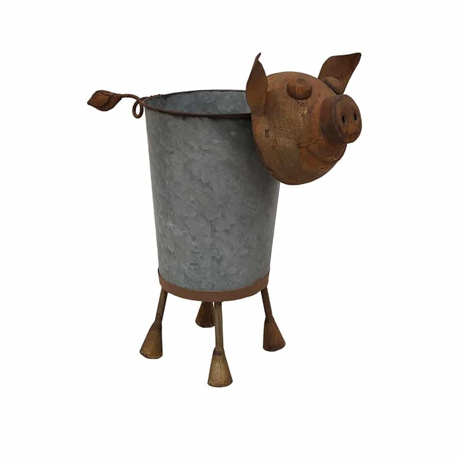 Rusty Pig Planter w Galvanise Pot 36cm - Image 2