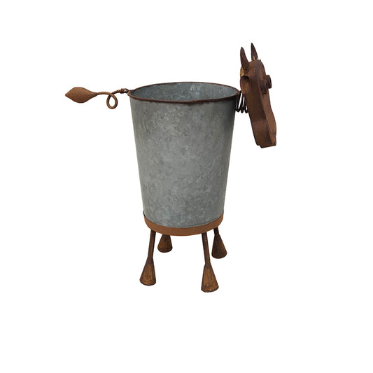 Rusty Cow Planter W Galv Pot 32x37cm - Image 2