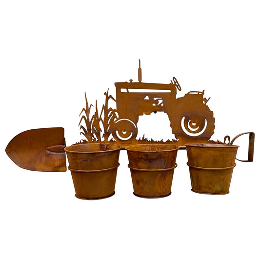 Three Pot Wall Planter on Shovel w/ Tractor 60x31cm - Image 2