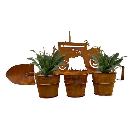 Three Pot Wall Planter on Shovel w/ Tractor 60x31cm