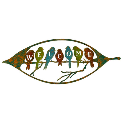 Colour Rust Birds in Leaf Welcome Sign 60x24cm