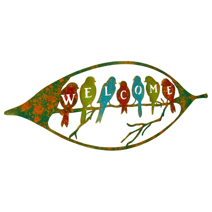 Colour Rust Birds in Leaf Welcome Sign 60x24cm - Image 2