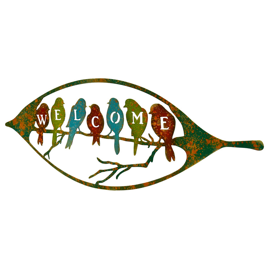 Colour Rust Birds in Leaf Welcome Sign 60x24cm - Image 3