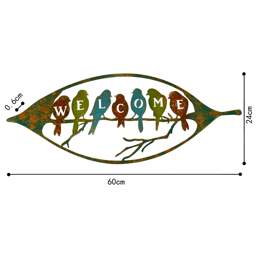 Colour Rust Birds in Leaf Welcome Sign 60x24cm - Image 5