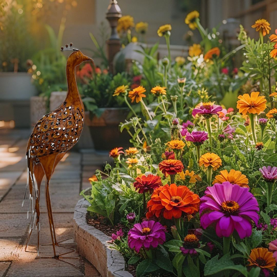 Rust Standing Peacock Garden Statue 60cm - Image 2