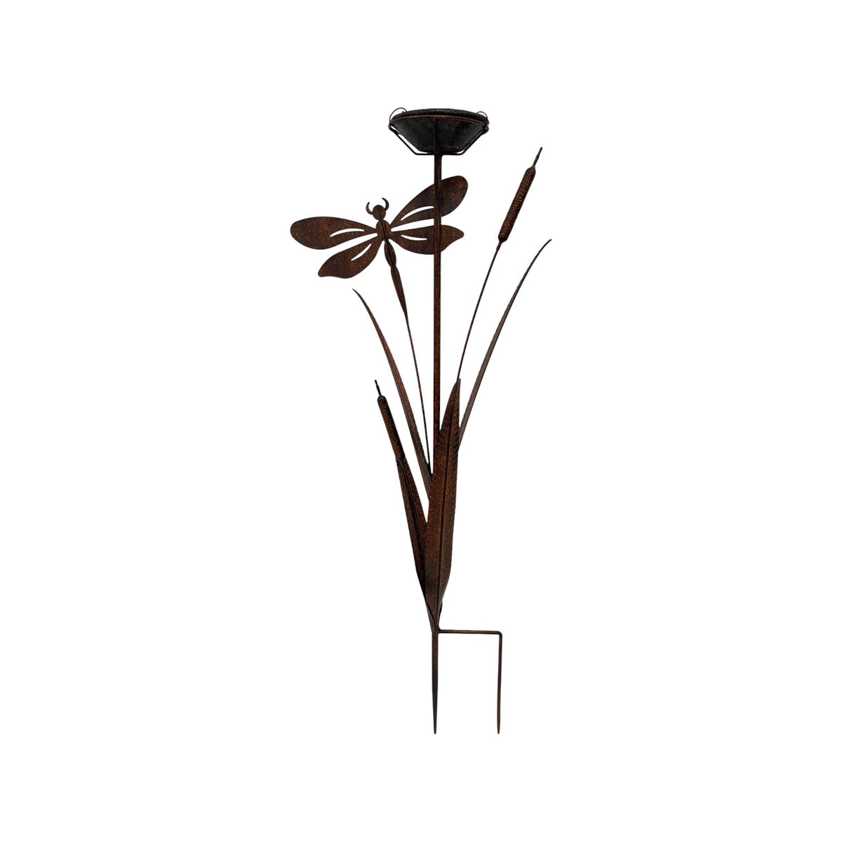 Bulrush & Dragonfly Garden Stake w Birdfeeder 89cm - Image 4