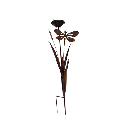 Bulrush & Dragonfly Garden Stake w Birdfeeder 89cm - Image 2