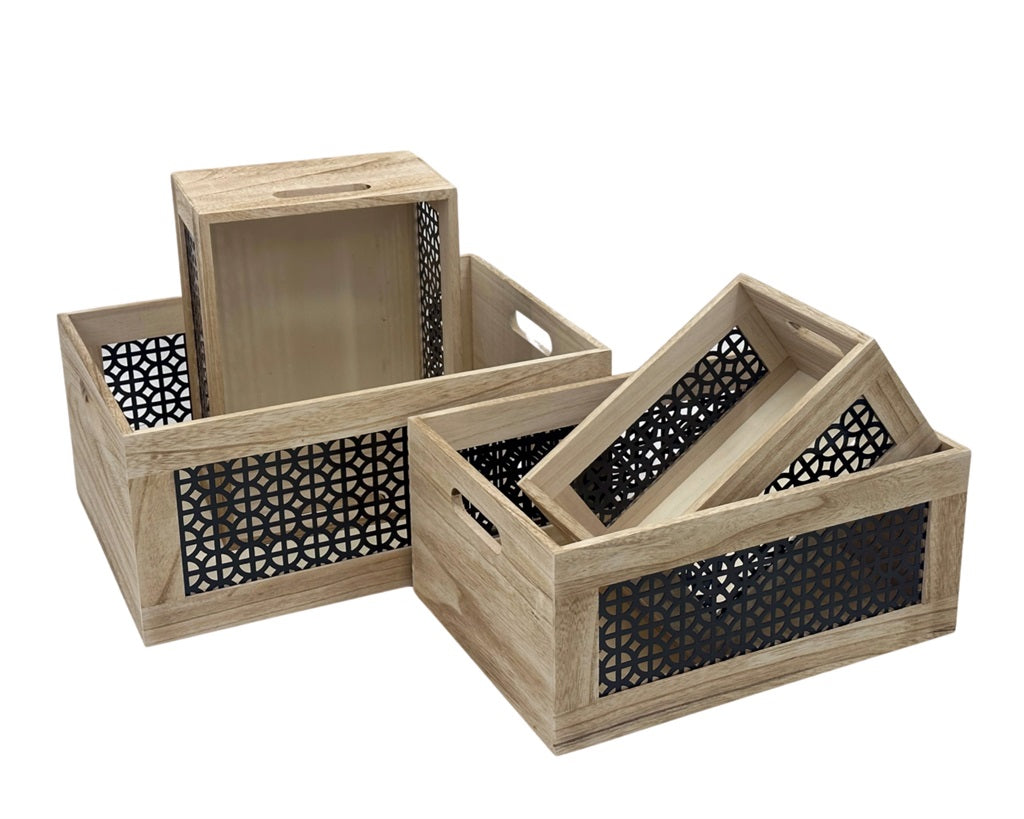 Bulk 4 Paulownia Wood Crate Black s/4 40x30x18cmh