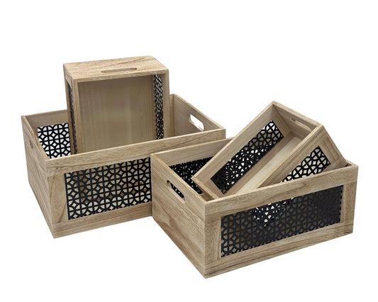 Bulk 4 Paulownia Wood Crate Black s/4 40x30x18cmh