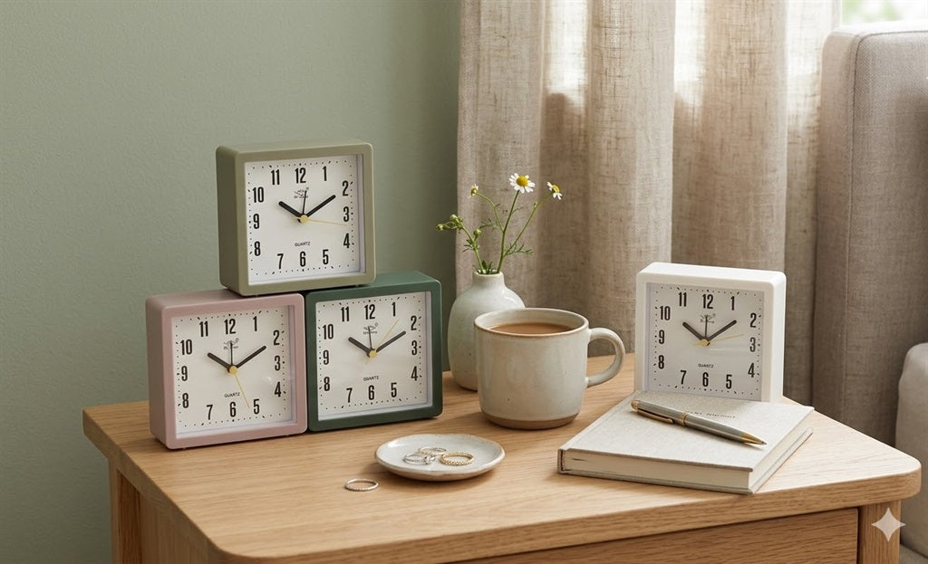 Bulk 12 Square Table Clock 11.7x11.9x4.7cm 4 Asst