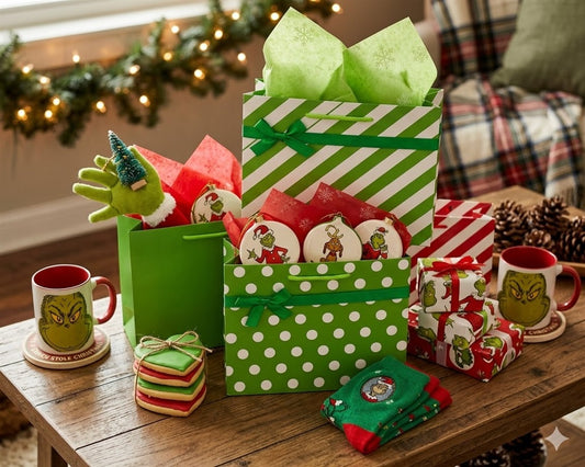 bulk 48 Small Red & Green Dots Stripes Gift Bag Assorted 14cm