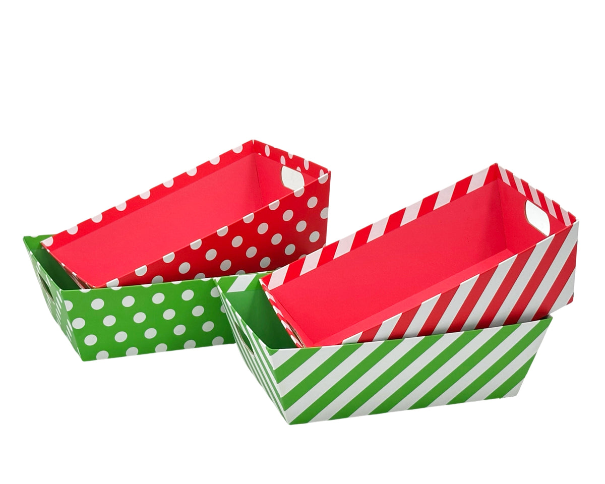 bulk 12 Red & Green Dots Stripes Hamper Box 30cm