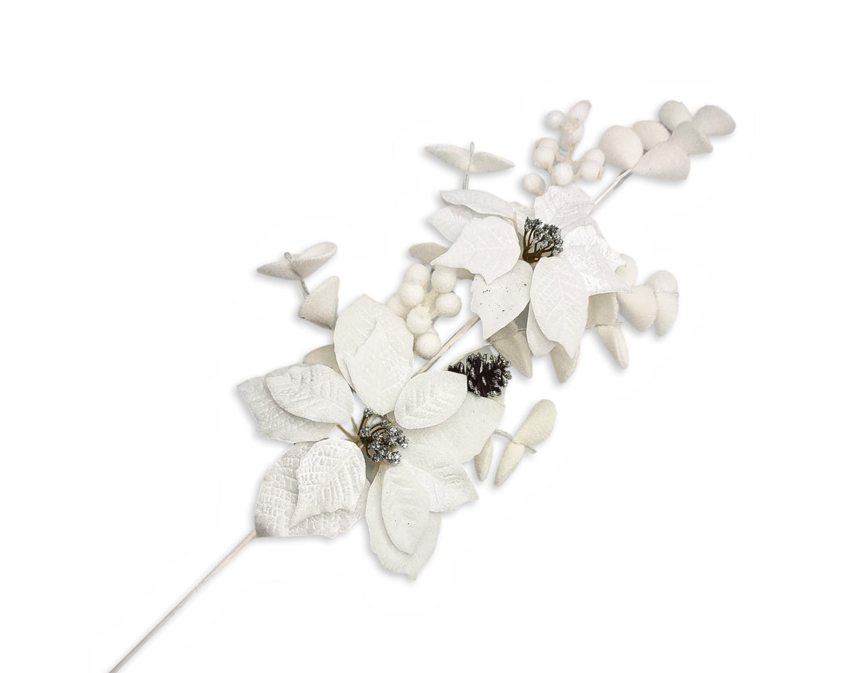 bulk 12 Xmas White Poinsettia Pinecone Spray 80cm