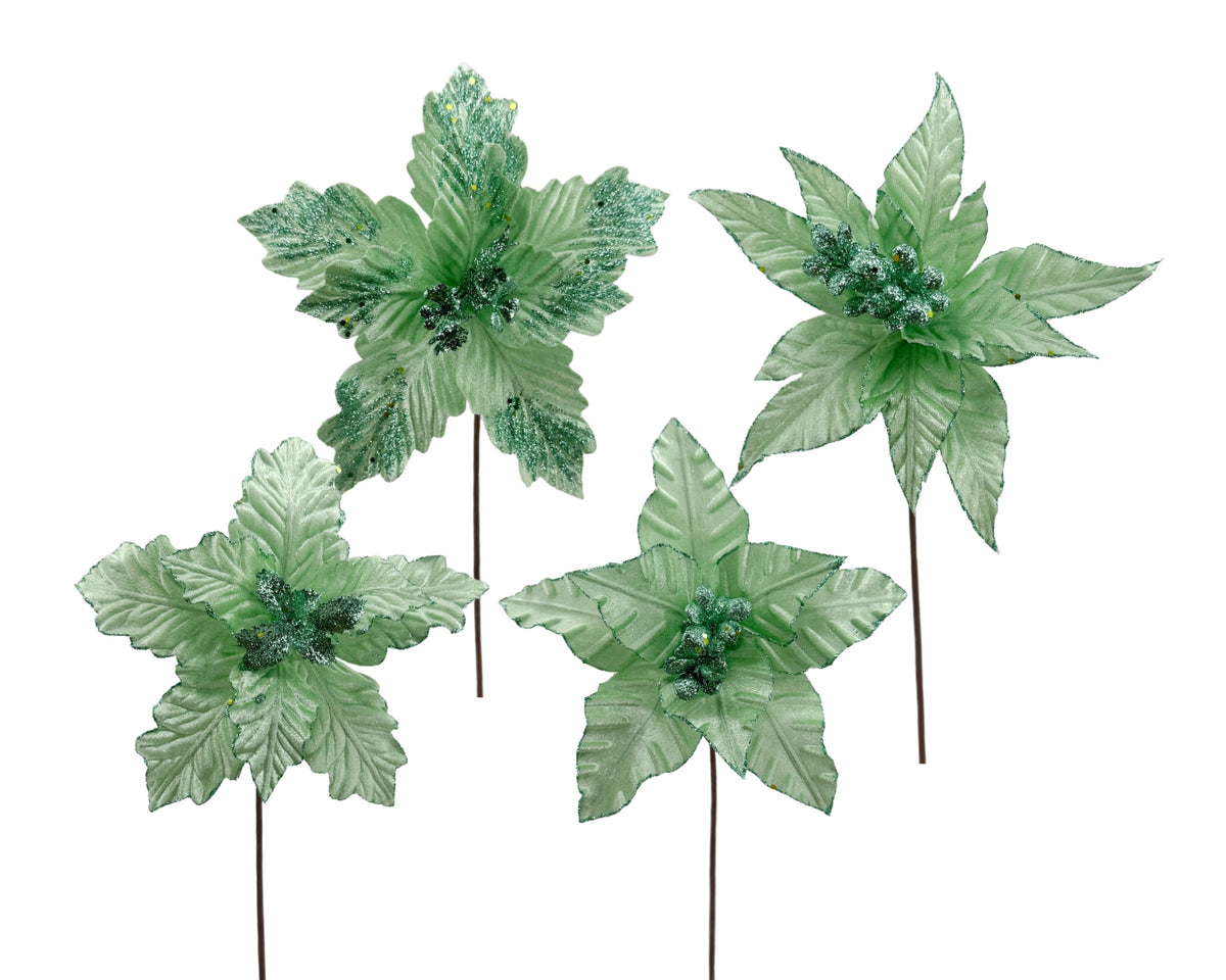 bulk 36 Xmas Poinsettia Green Deco 40cm