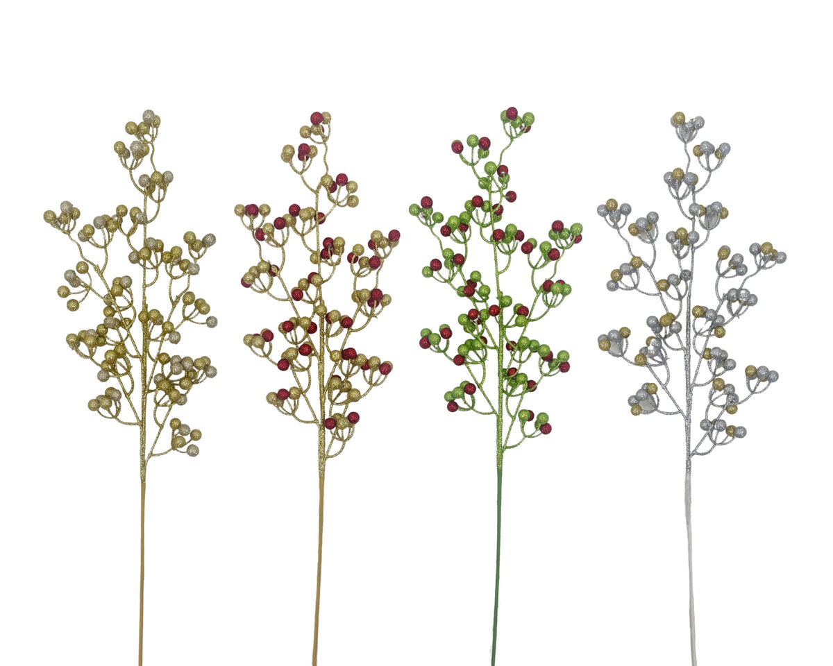 bulk 24 Xmas Metallic Berry Cluster Spray 74cm