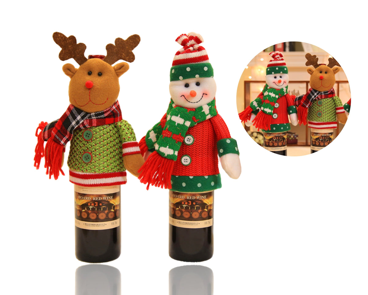 bulk 12 Xmas Bottle Costume Reindeer & Snowman 19cm