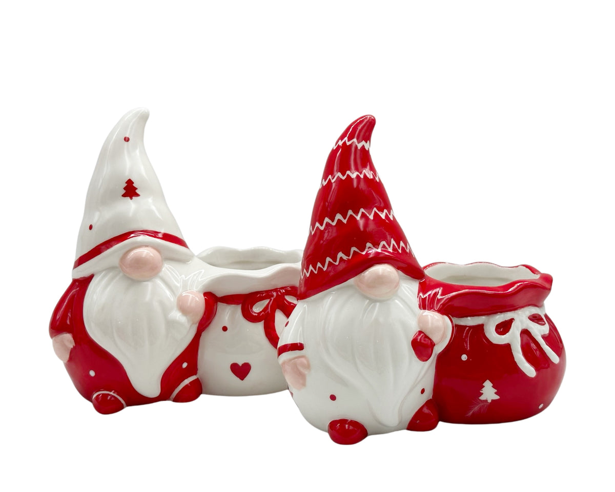 bulk 12 Xmas Red/White Dolomite Gnomes w/ Sack 15cm