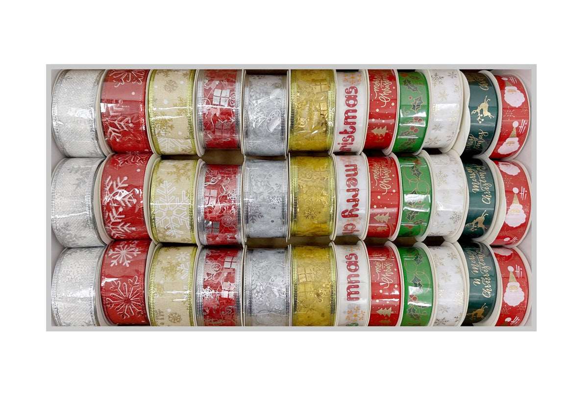 bulk 36 Xmas Ribbon Sizes & Designs