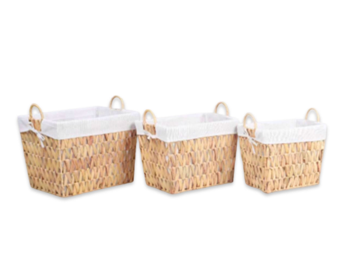 Set 6 Water Hyacinth Basket Rectangle 3 Sizes 42cm
