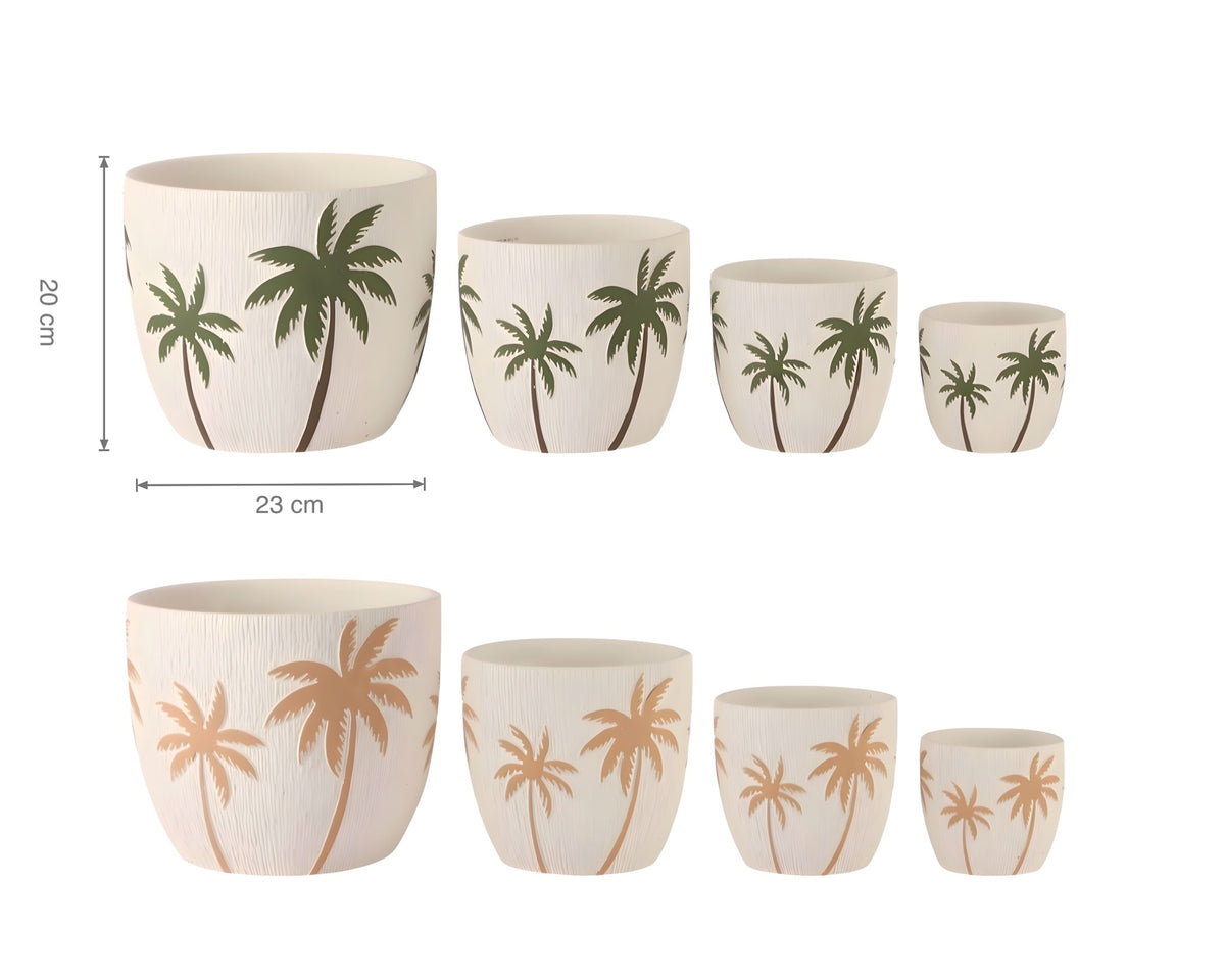 bulk 4 Embossed Palm Tree Cement Pot 23cm