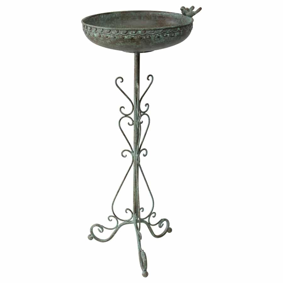 Ornate Round Birdbath w Bird 76cm