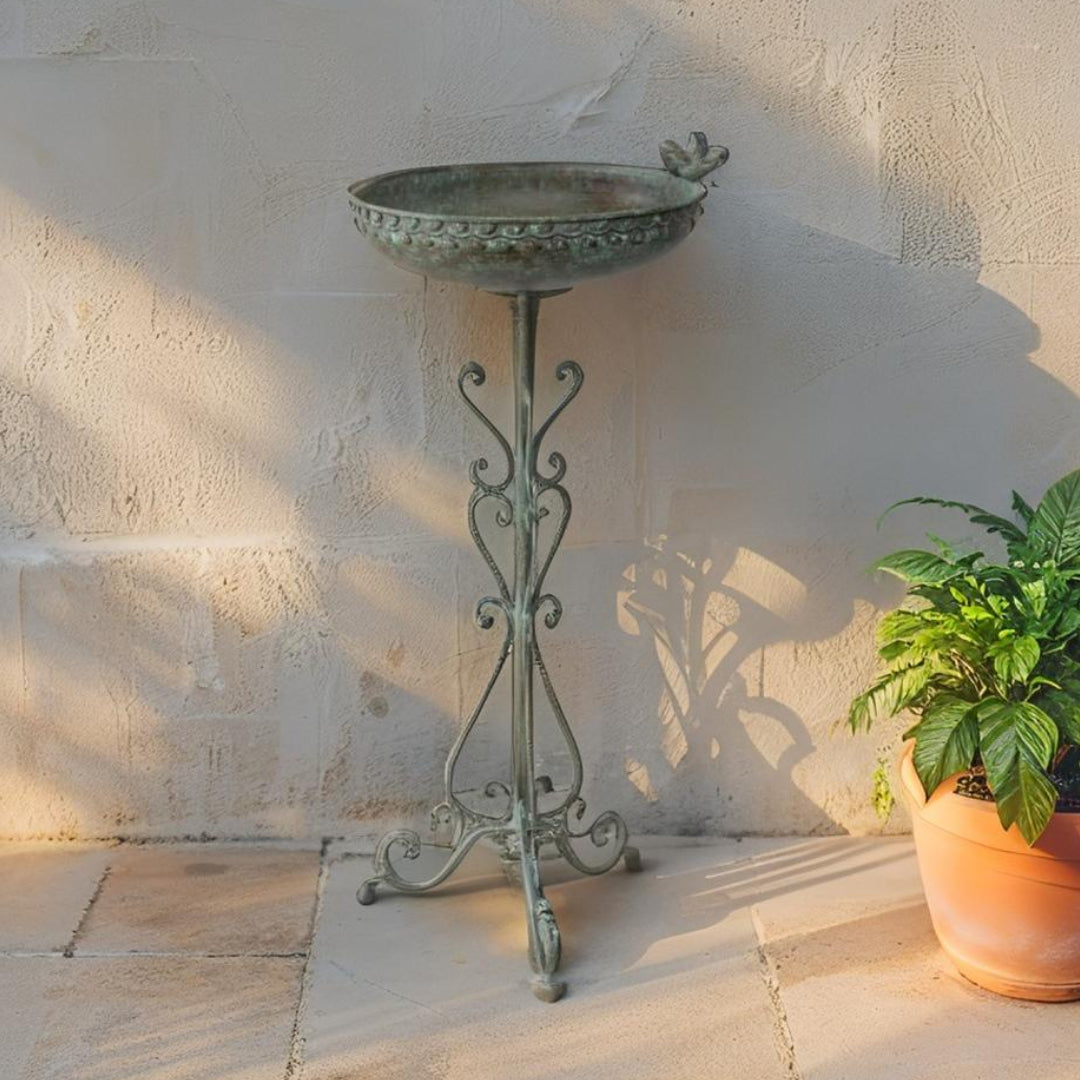 Ornate Round Birdbath w Bird 76cm - Image 2