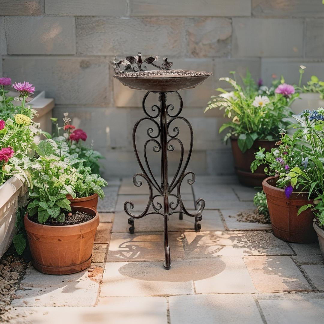 Leafy Birdbath / Bird Feeder w Embellished Legs 80cm - Image 2